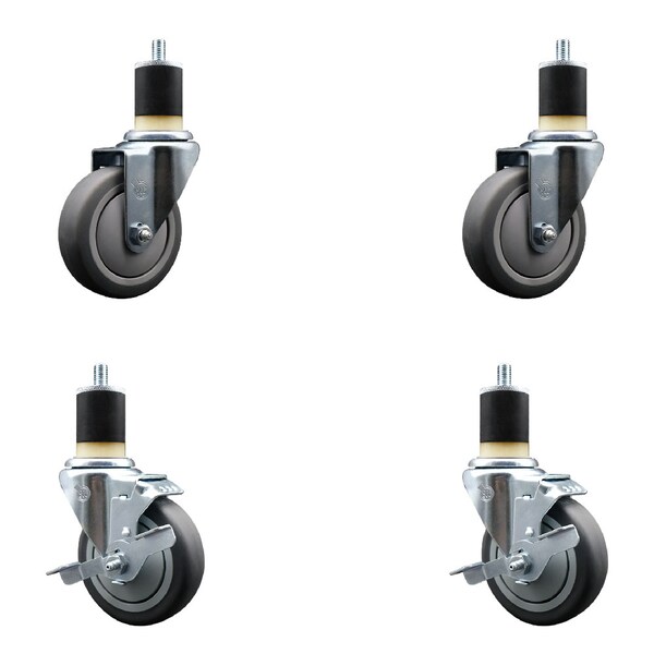 Service Caster 4'' SS Thermoplastic Rubber Wheel Swivel 1-7/8'' Expanding Stem Caster Set 2 Brakes, 4PK SCC-SSEX20S414-TPRB-2-TLB-2-178 - main
